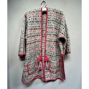 The Extreme Collection Printed Wool Knit Dolman Cardigan Tassel Art to Wear